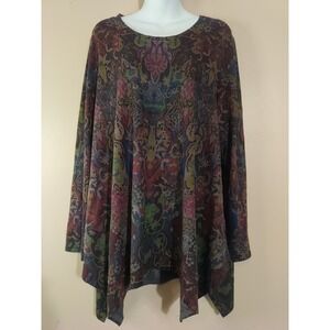 Casual Express Floral paisley Multicolor High Low Long sleeve Tribal Top Size Xl